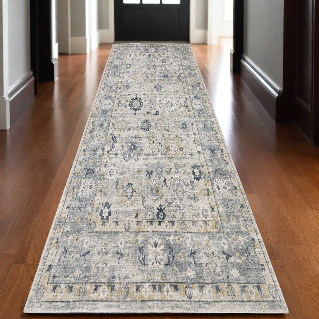 10' Gray And Blue Oriental Hand Tufted Runner Rug-575497-1