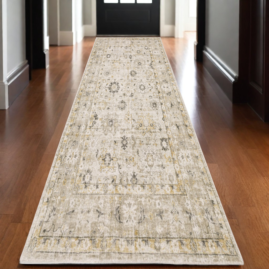 10' Beige And Gold Oriental Hand Tufted Runner Rug-575498-1