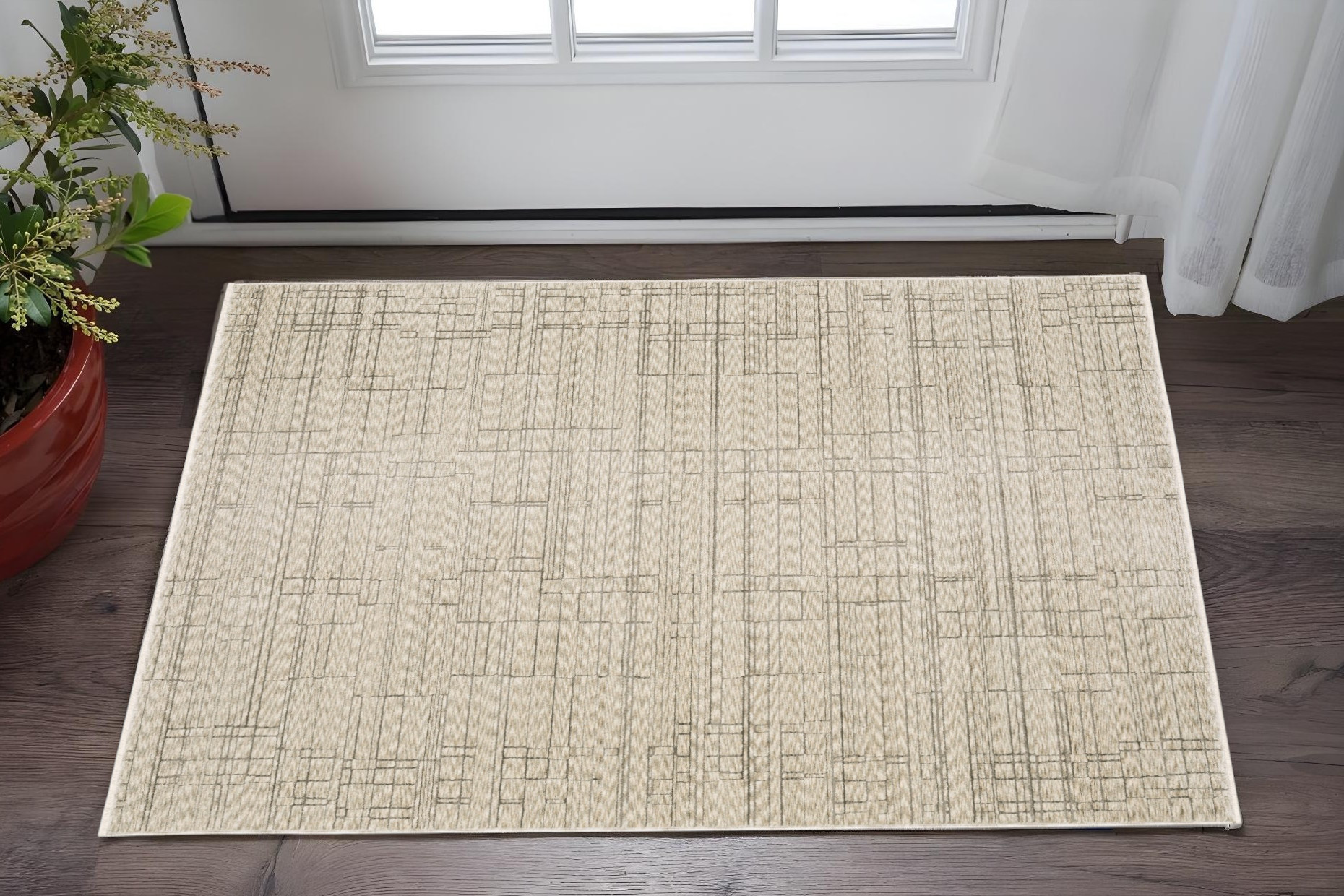3' X 5' Beige And Brown Geometric Area Rug With Fringe-575692-1