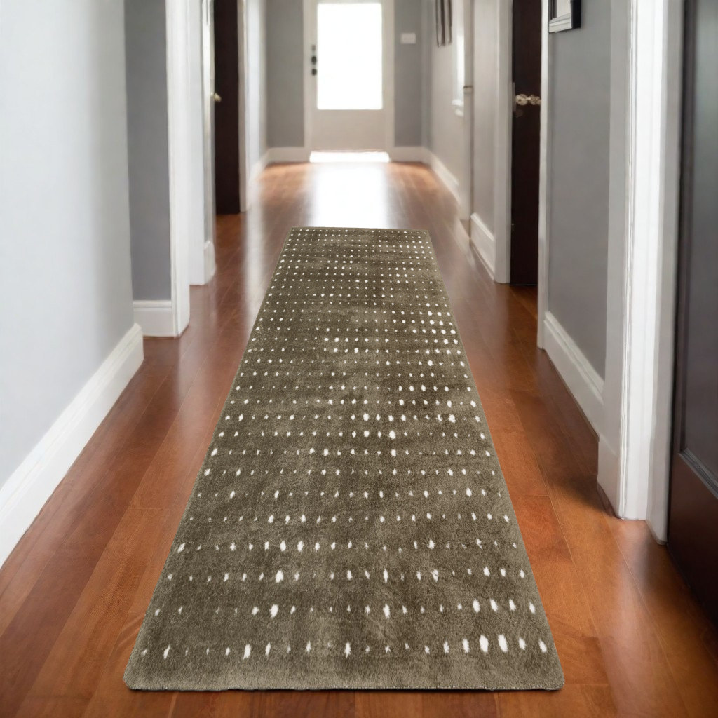8' Brown And Ivory Geometric Runner Rug-575704-1