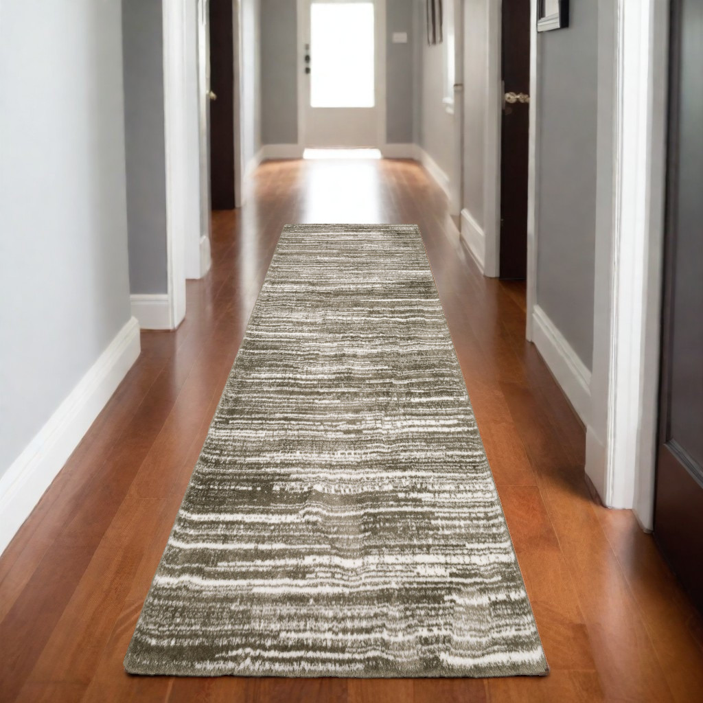 8' Brown And Ivory Striped Runner Rug-575706-1
