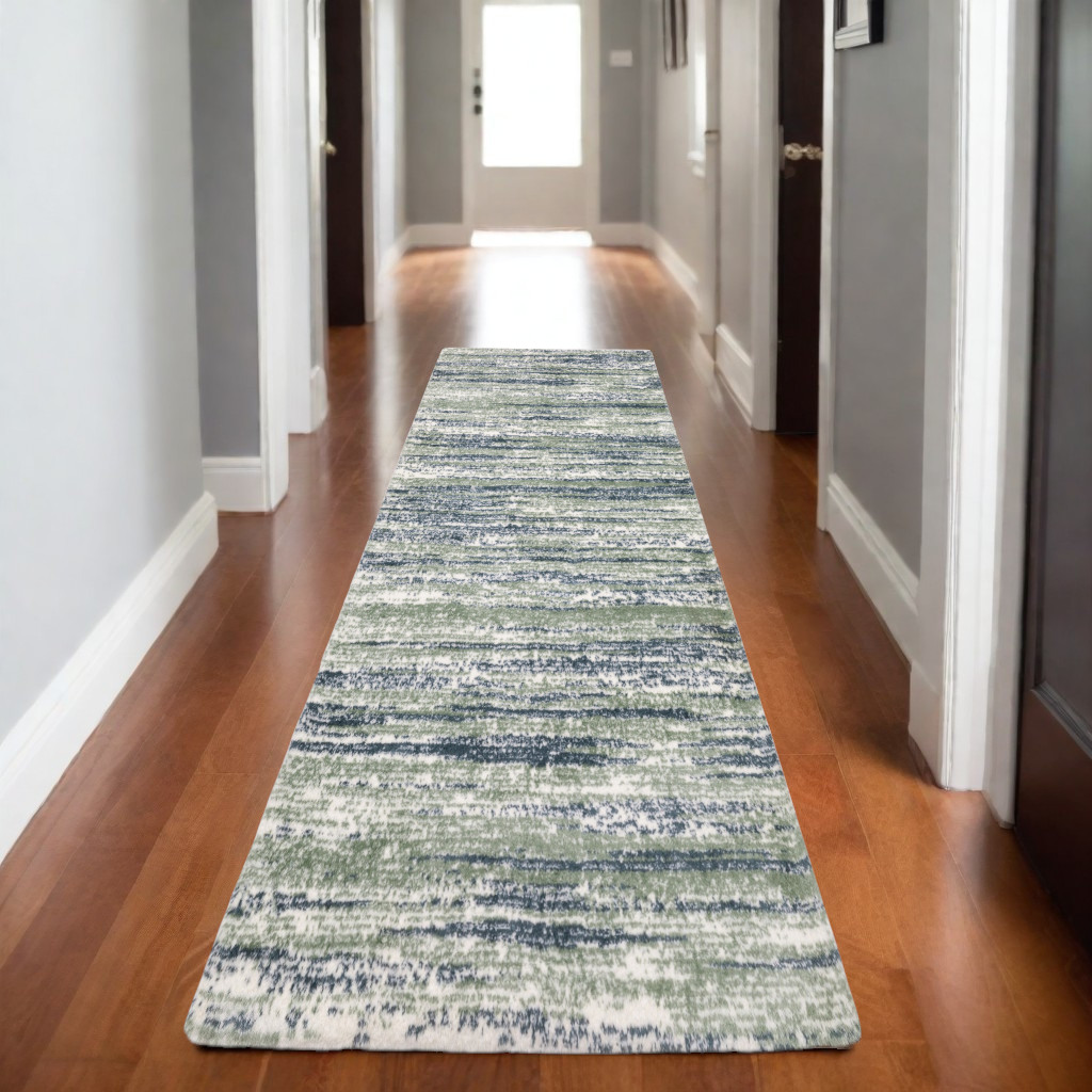 8' Blue And Green Striped Runner Rug-575707-1