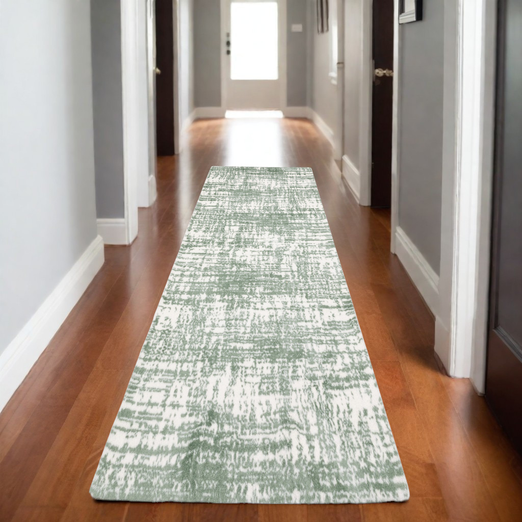 8' Green And Ivory Abstract Runner Rug-575710-1
