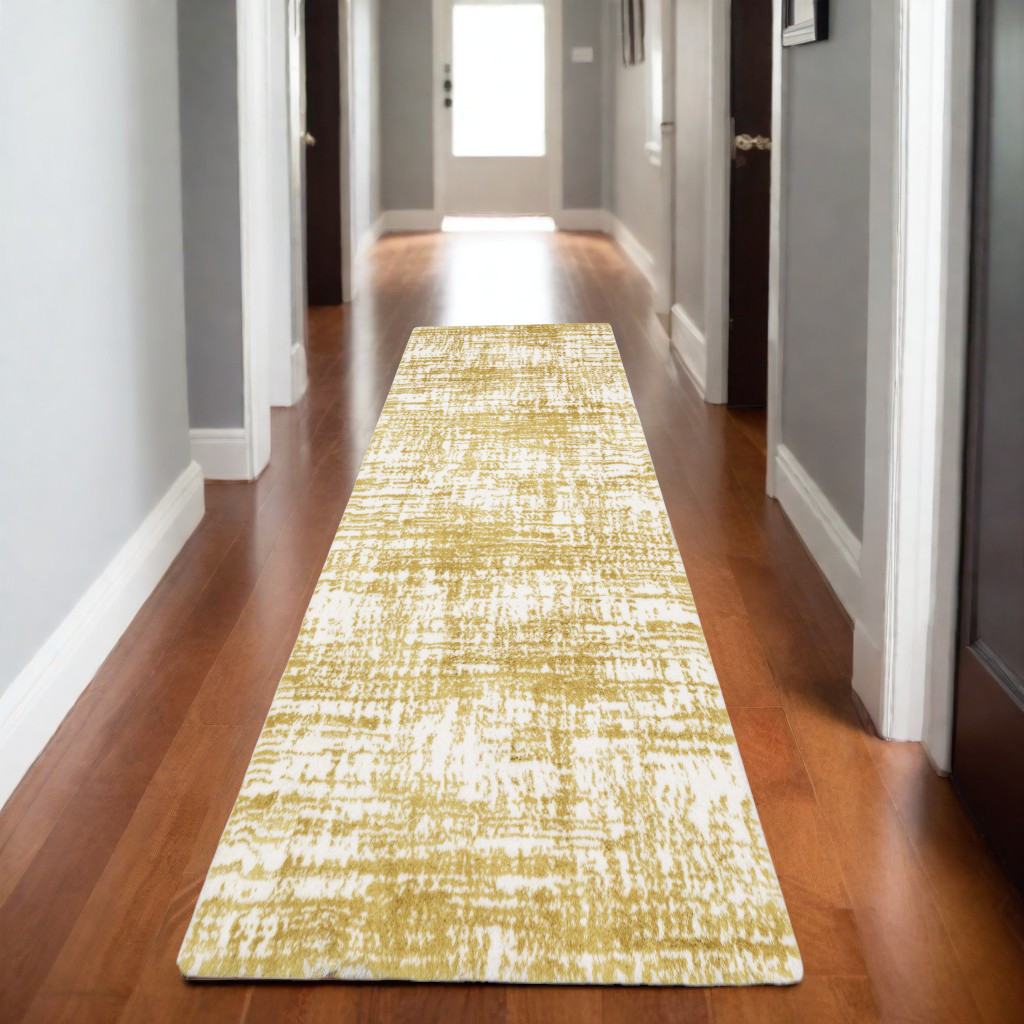 8' Gold And Ivory Abstract Runner Rug-575711-1