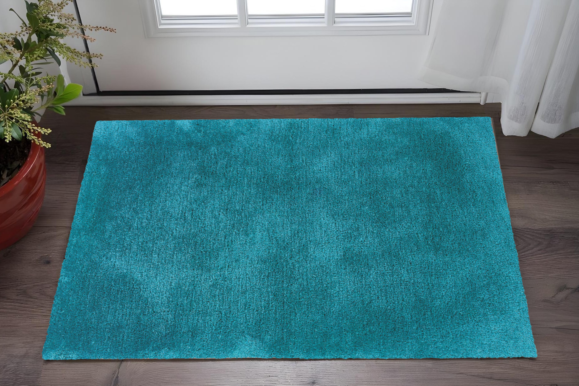 3' X 5' Teal Shag Hand Tufted Area Rug-575782-1