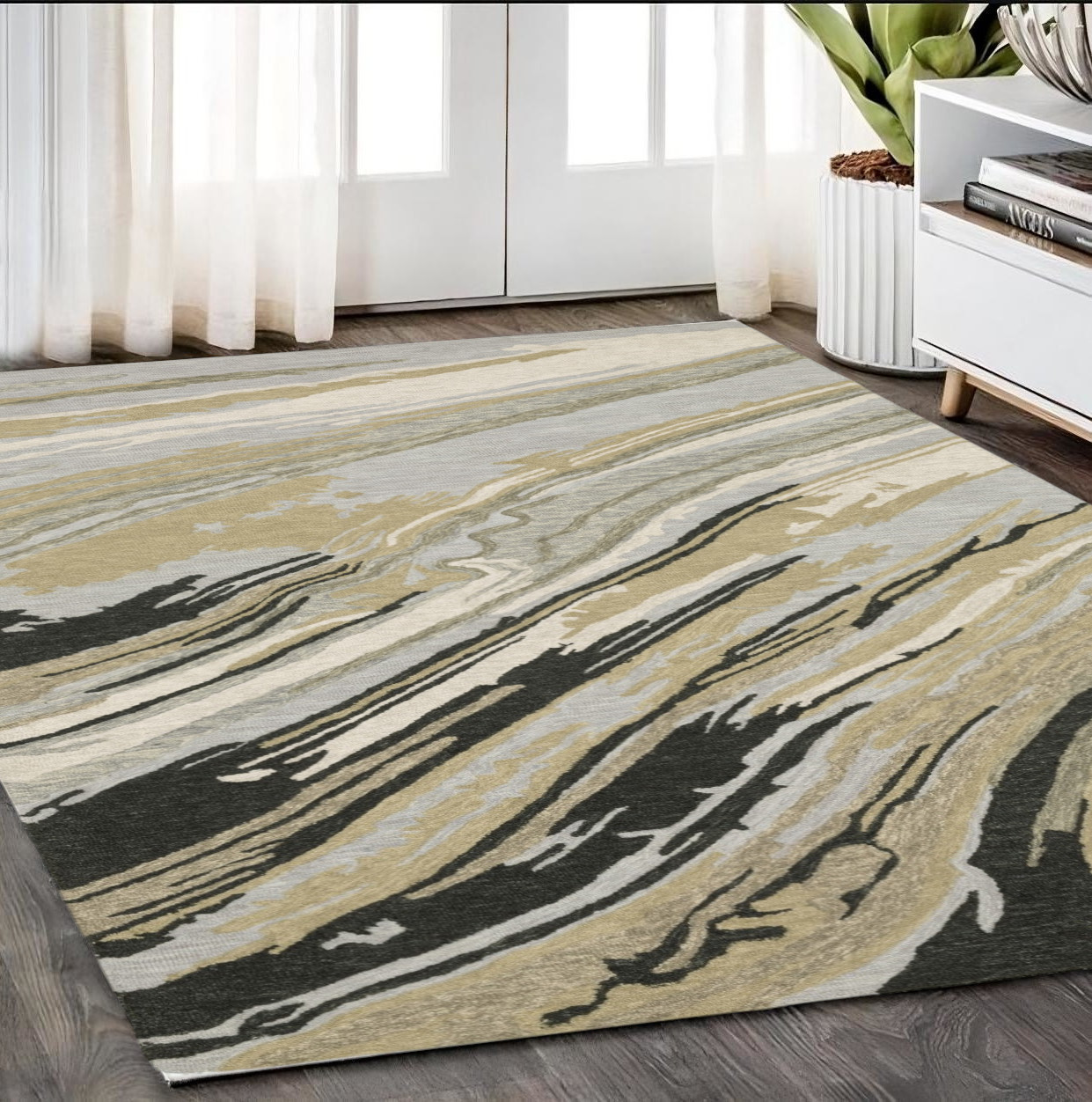 5' X 8' Gray Wool Abstract Hand Tufted Area Rug-575948-1