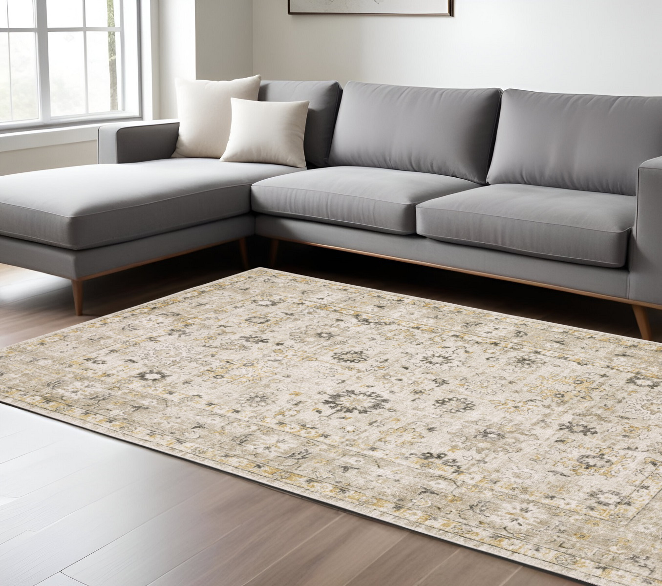 6' X 9' Beige And Gold Oriental Hand Tufted Area Rug-575954-1