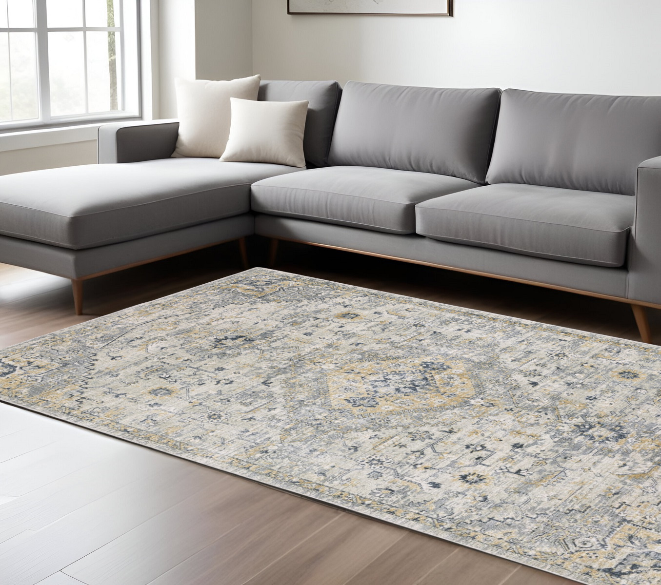 6' X 9' Gray And Gold Medallion Hand Tufted Area Rug-575955-1