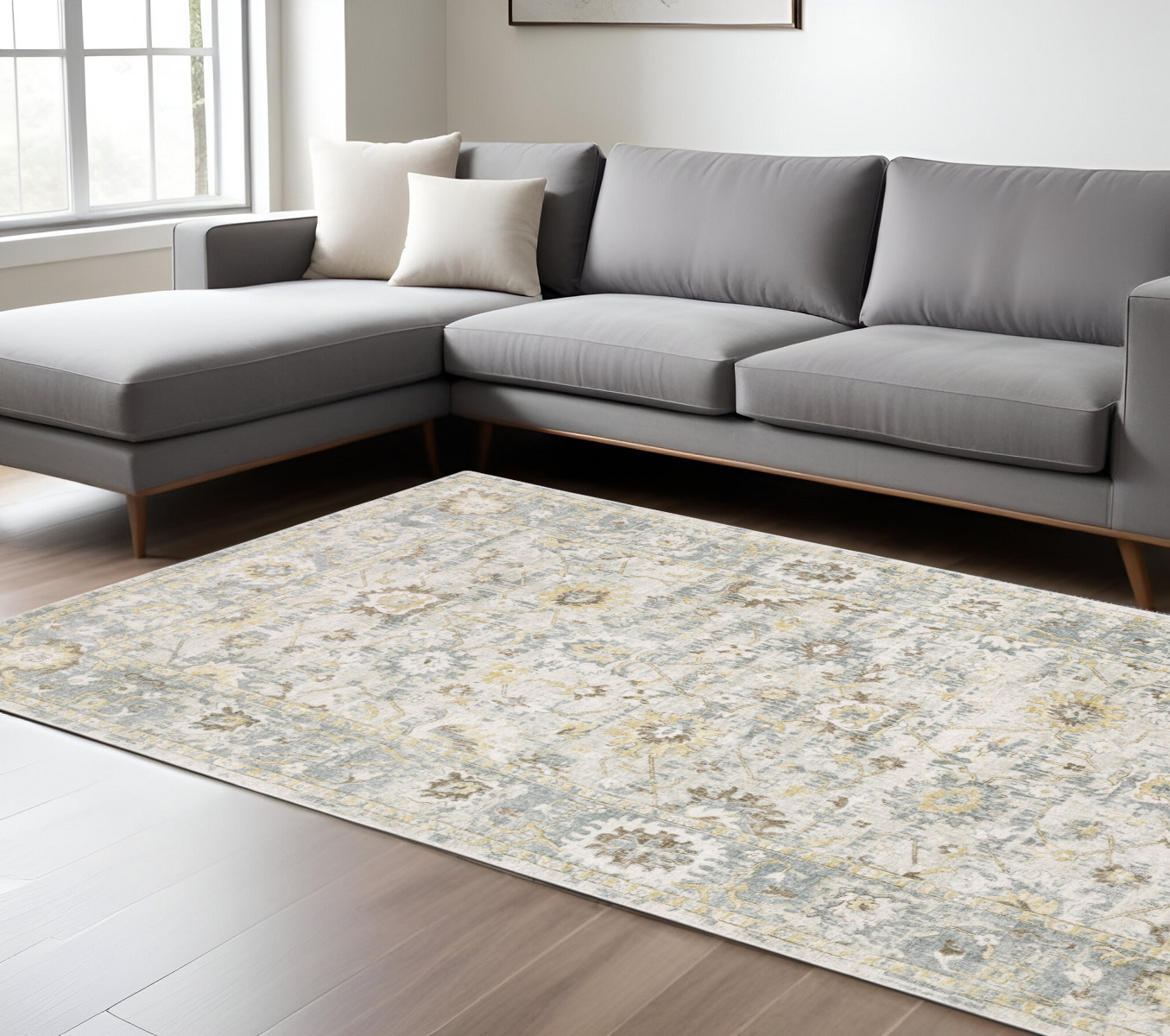 6' X 9' Ivory And Blue Oriental Hand Tufted Area Rug-575958-1