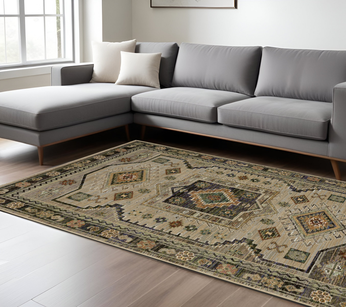 10' X 13' Gray And Green Tribal Area Rug-576331-1