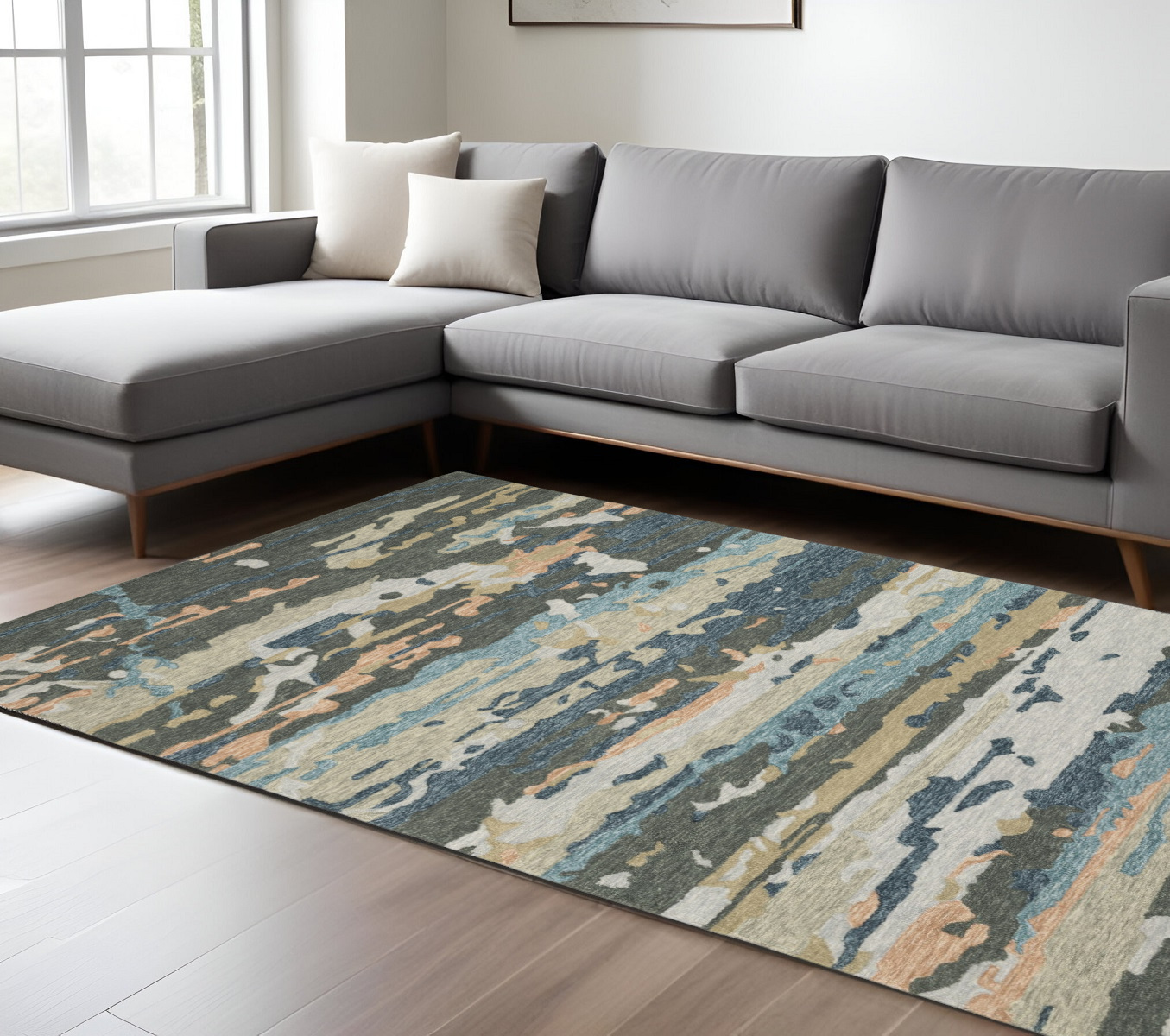 10' X 13' Gray And Blue Wool Abstract Hand Tufted Area Rug-576349-1
