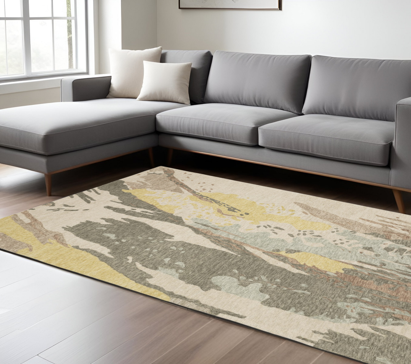 10' X 13' Beige And Yellow Wool Abstract Hand Tufted Area Rug-576350-1