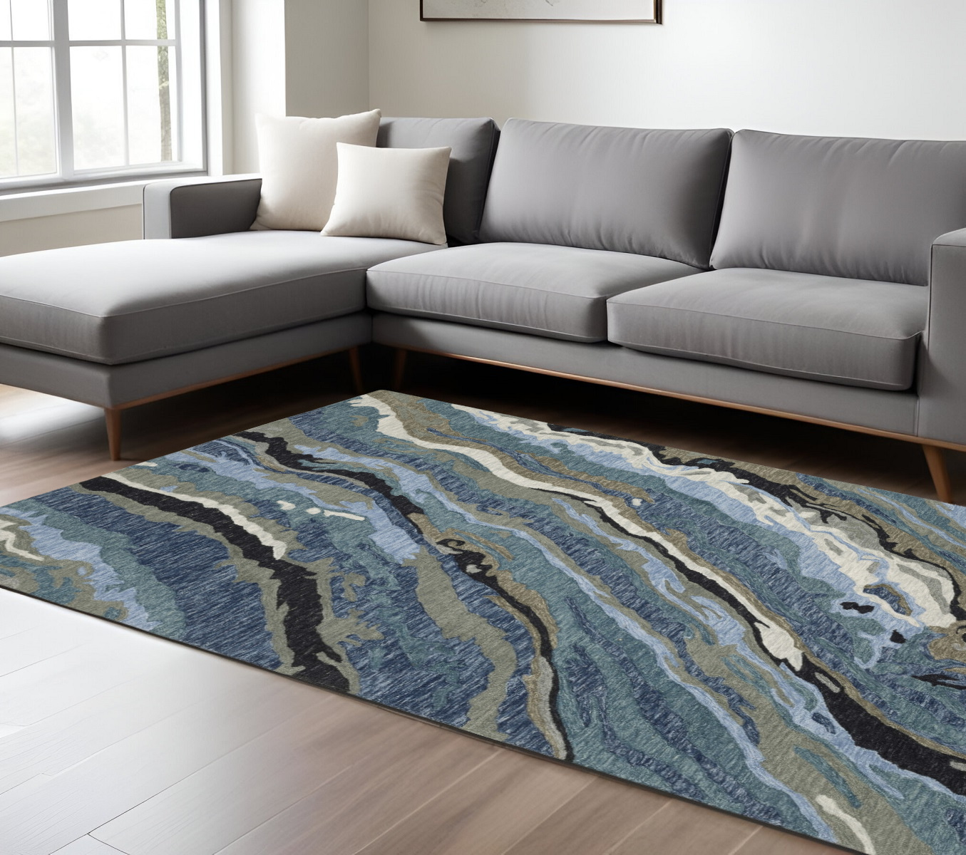 10' X 13' Blue And Teal Wool Abstract Hand Tufted Area Rug-576351-1