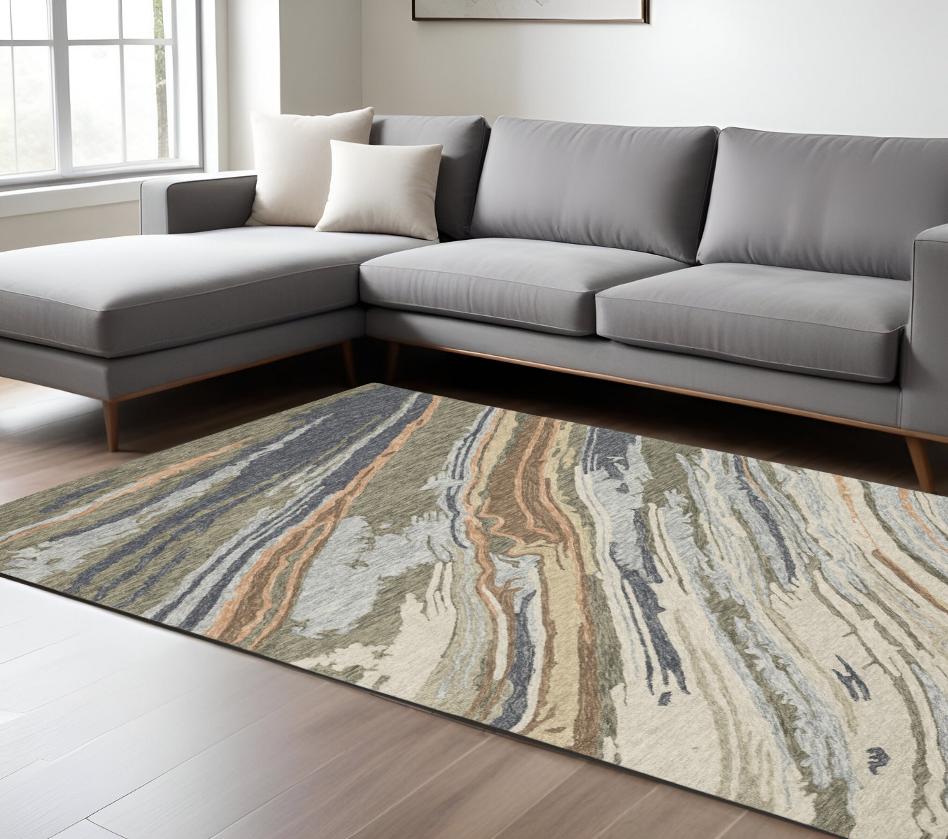 10' X 13' Gray And Blue Wool Abstract Hand Tufted Area Rug-576352-1