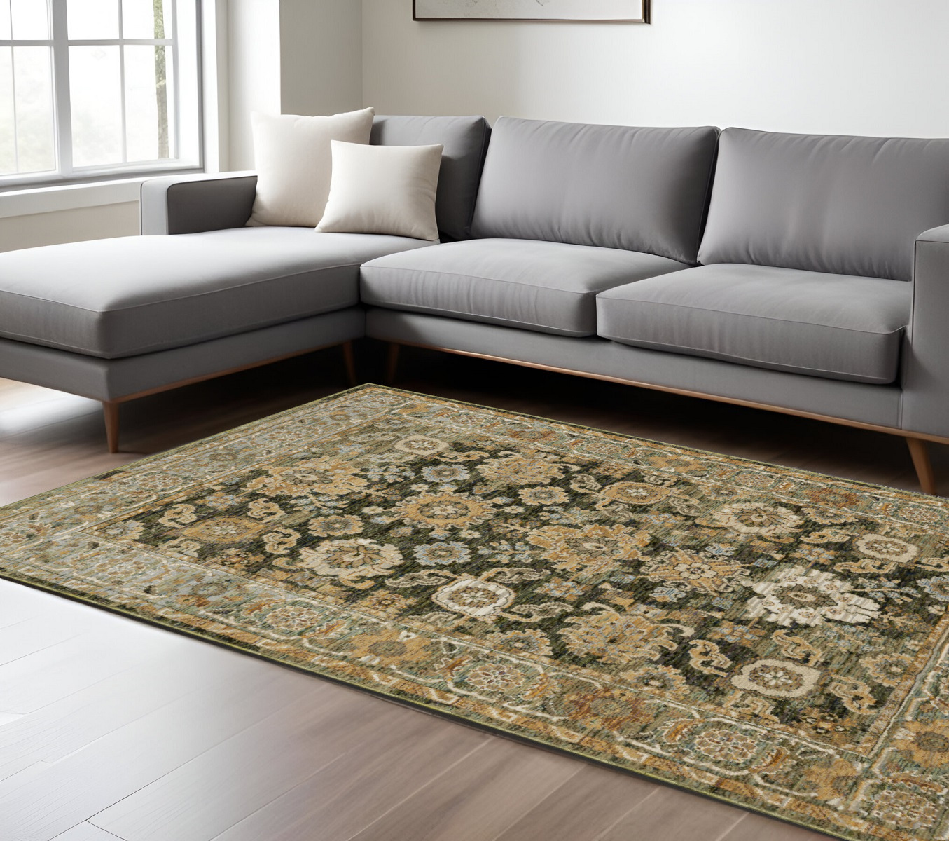 9' X 12' Green And Gold Oriental Area Rug-576410-1