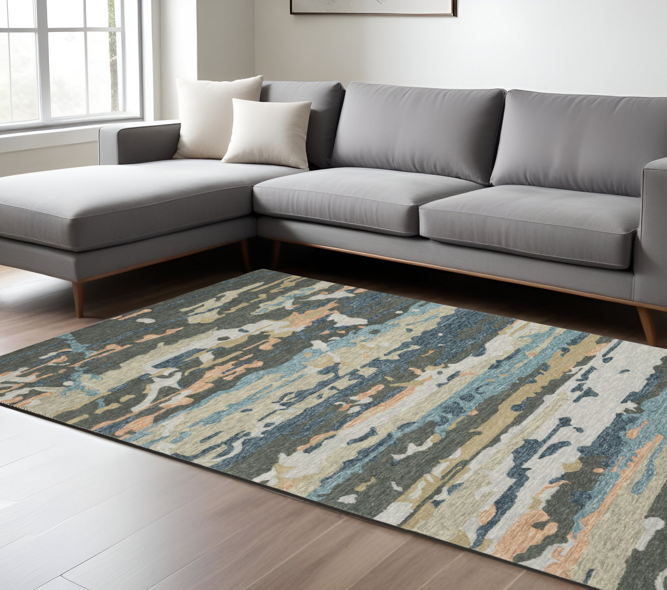 8' X 10' Gray And Blue Wool Abstract Hand Tufted Area Rug-576503-1