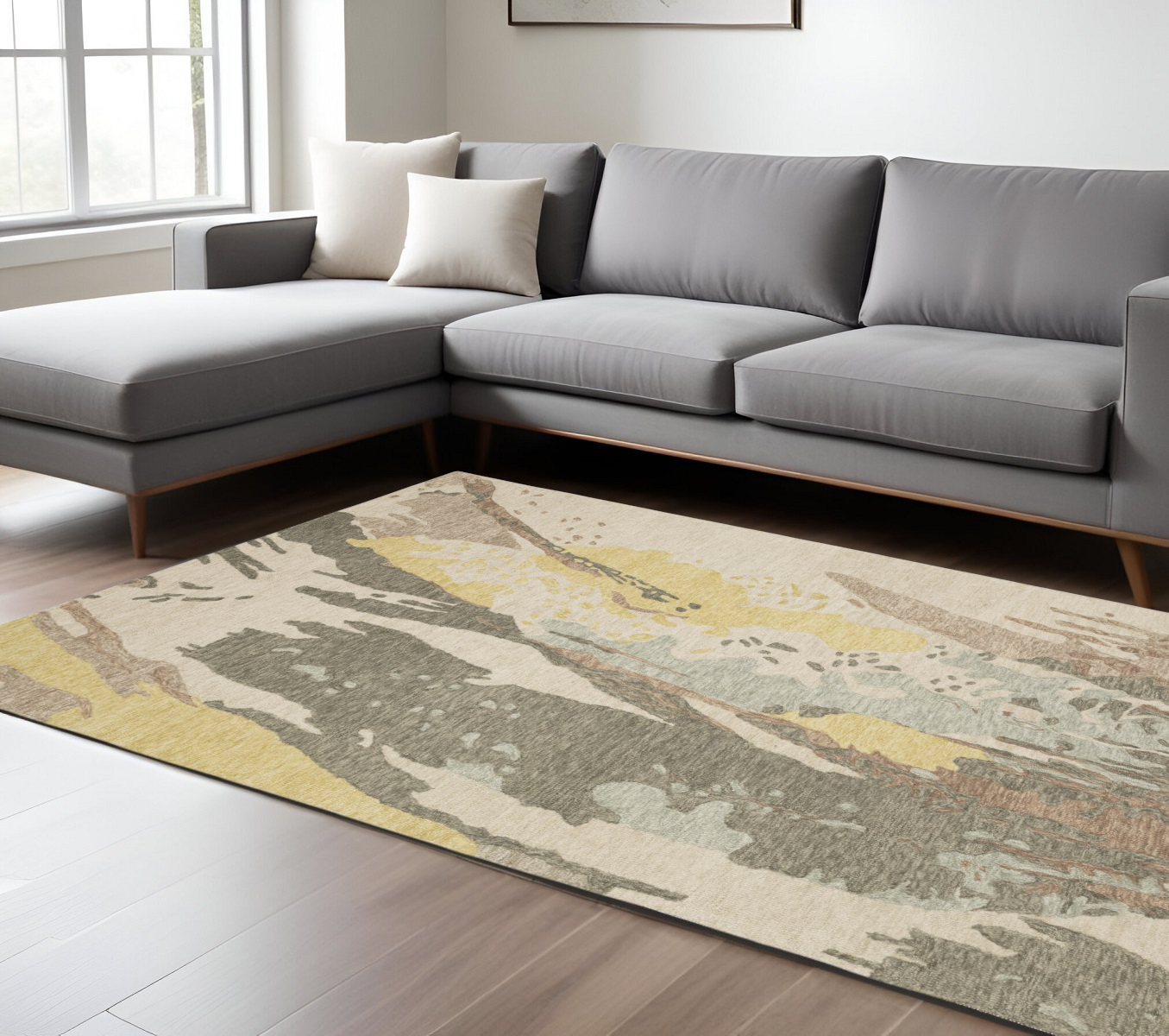 8' X 10' Beige And Yellow Wool Abstract Hand Tufted Area Rug-576504-1