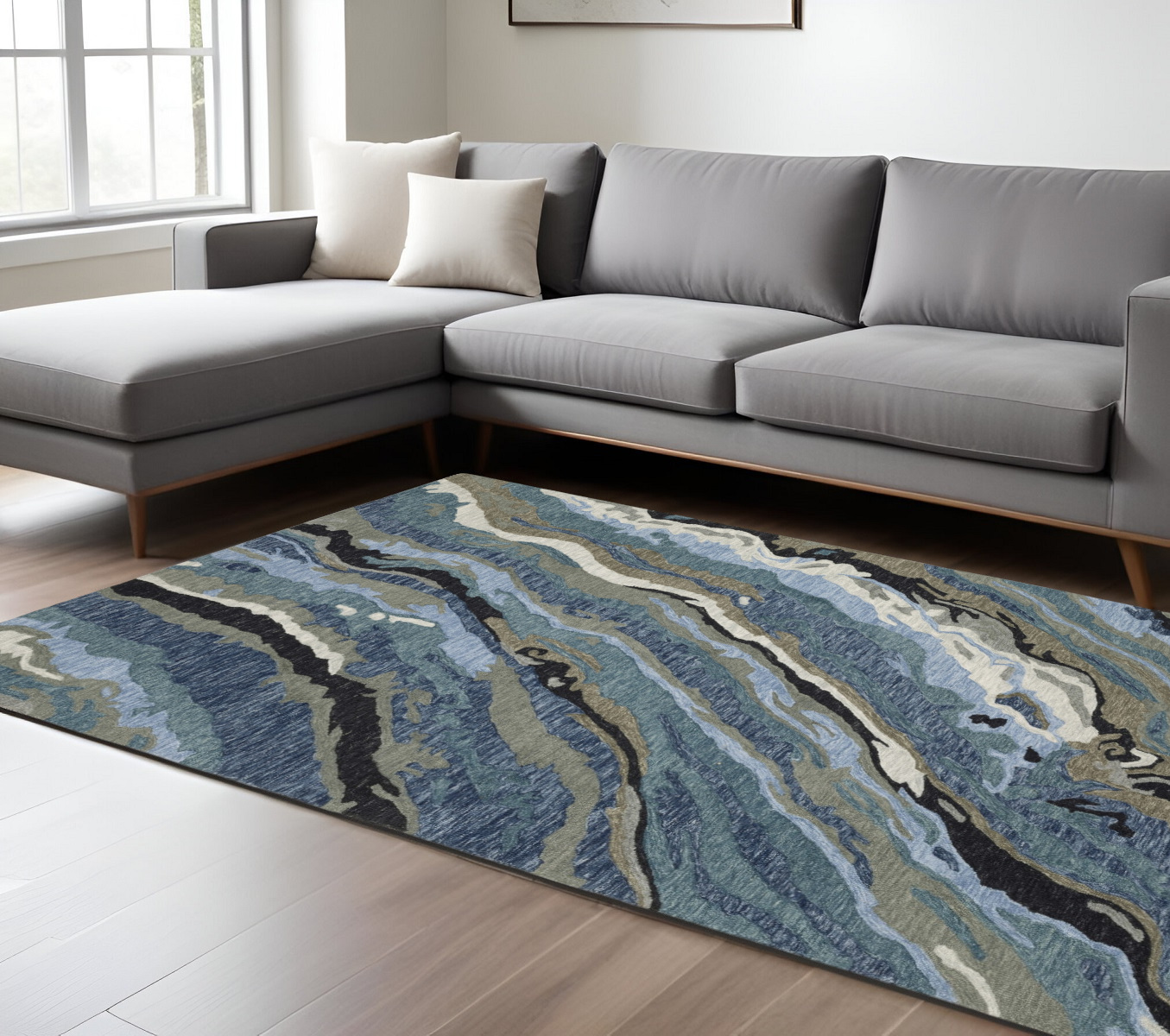 8' X 10' Blue And Teal Wool Abstract Hand Tufted Area Rug-576505-1
