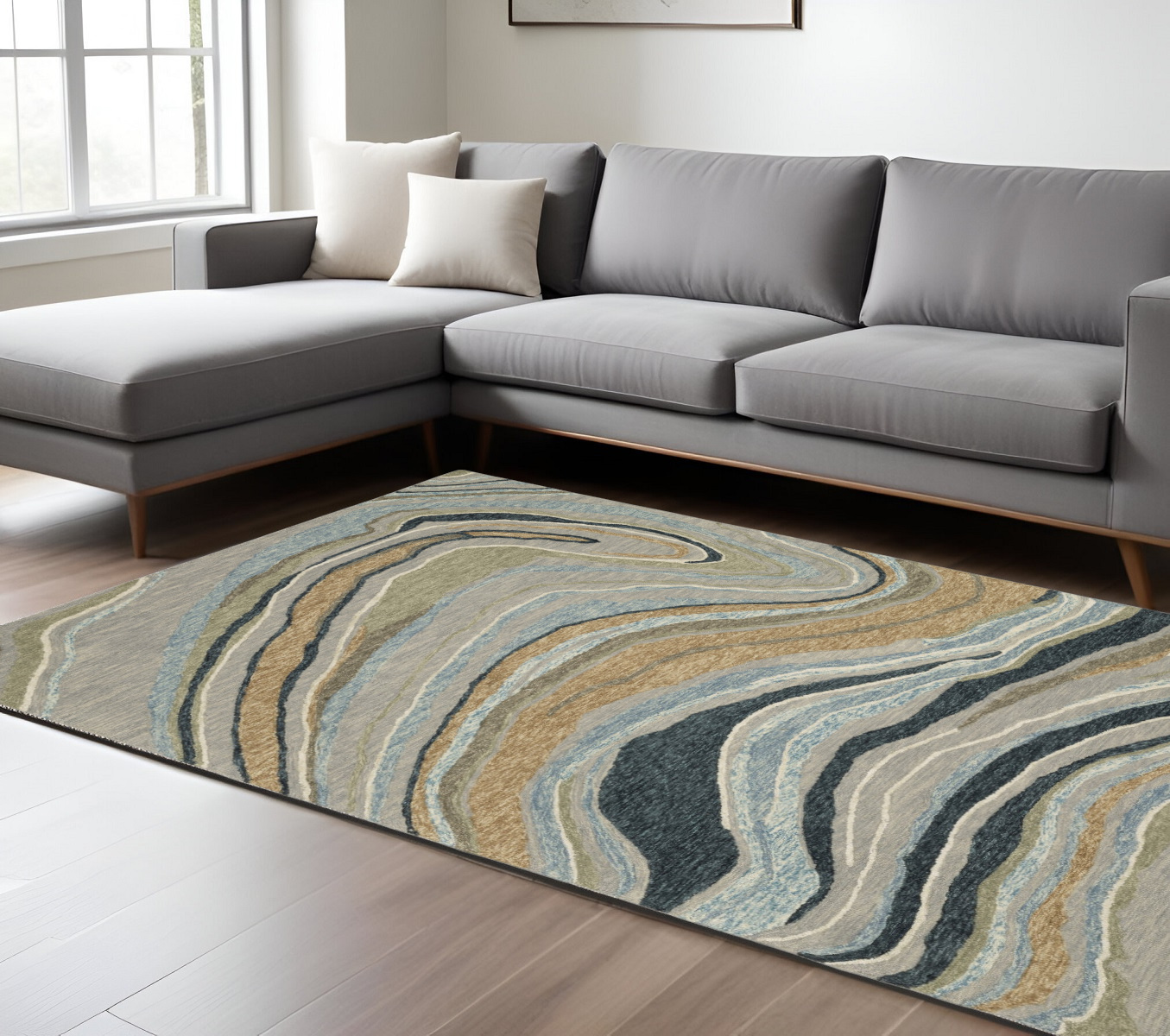 8' X 10' Gray And Blue Wool Abstract Hand Tufted Area Rug-576509-1