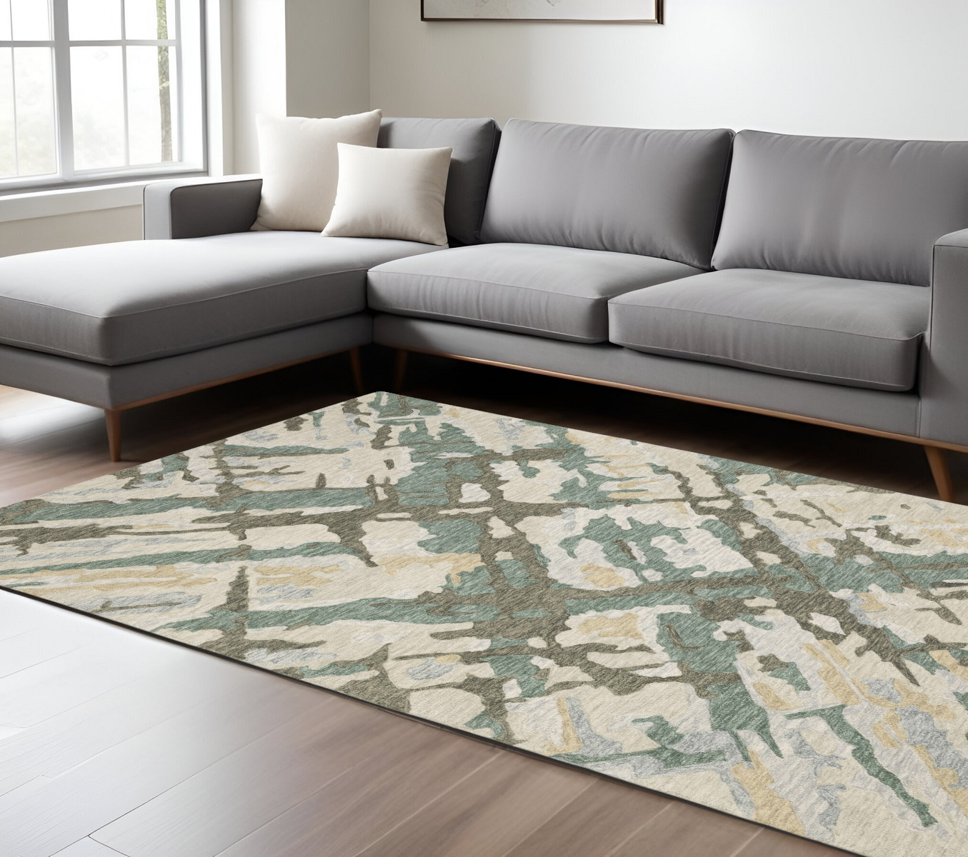8' X 10' Gray And Teal Wool Abstract Hand Tufted Area Rug-576510-1