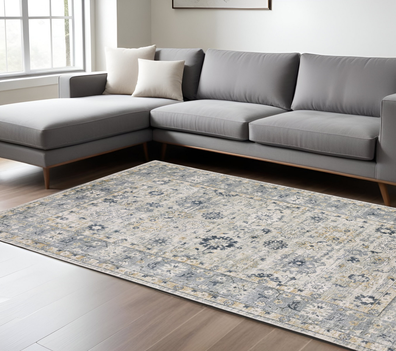 9' X 12' Gray And Blue Oriental Hand Tufted Area Rug-576514-1