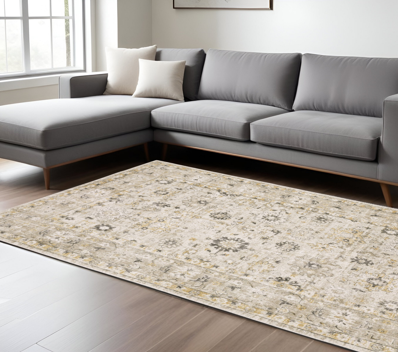 8' X 10' Beige And Gold Oriental Hand Tufted Area Rug-576516-1
