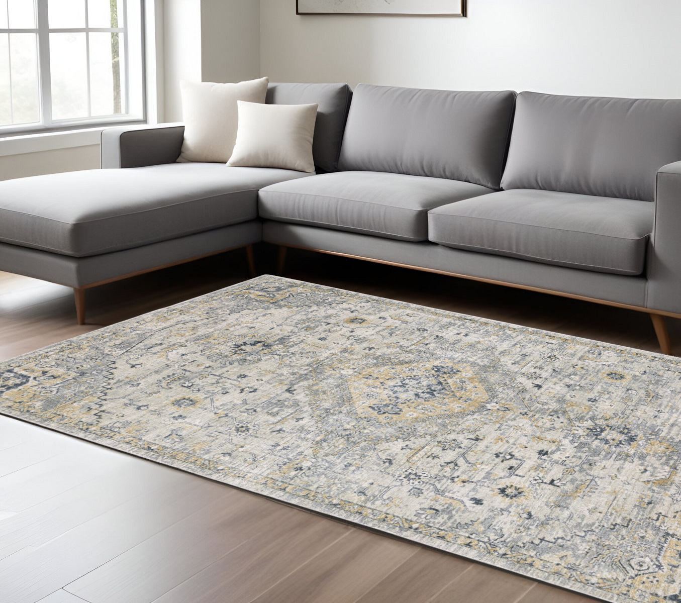 9' X 12' Gray And Gold Medallion Hand Tufted Area Rug-576520-1