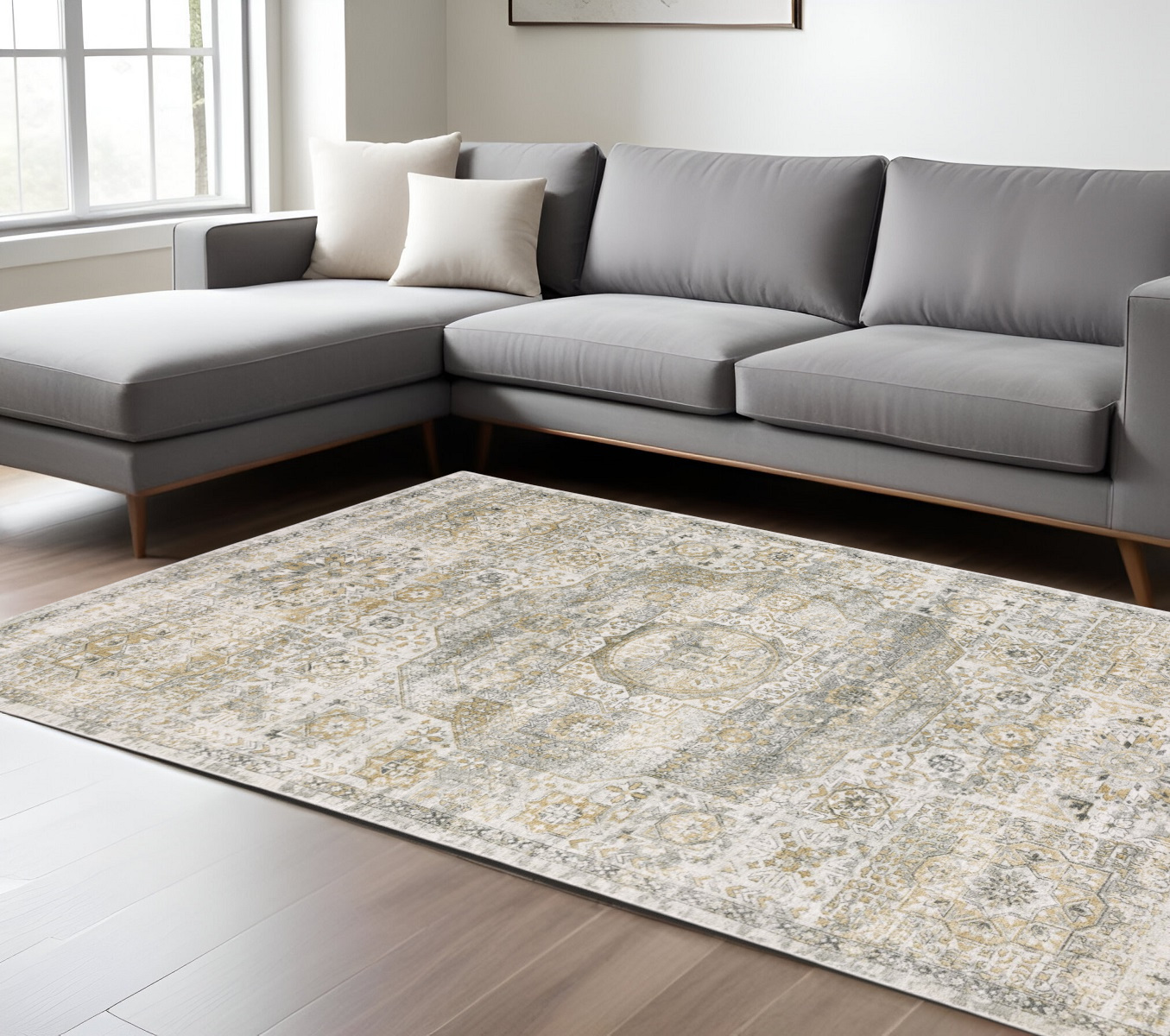 8' X 10' Gray And Gold Medallion Hand Tufted Area Rug-576525-1