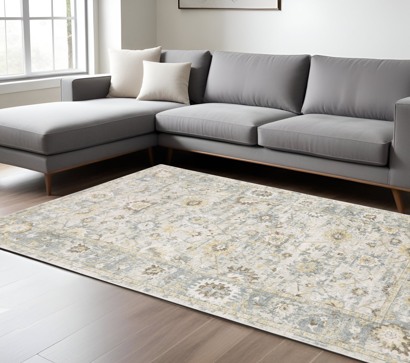 8' X 10' Ivory And Blue Oriental Hand Tufted Area Rug-576528-1