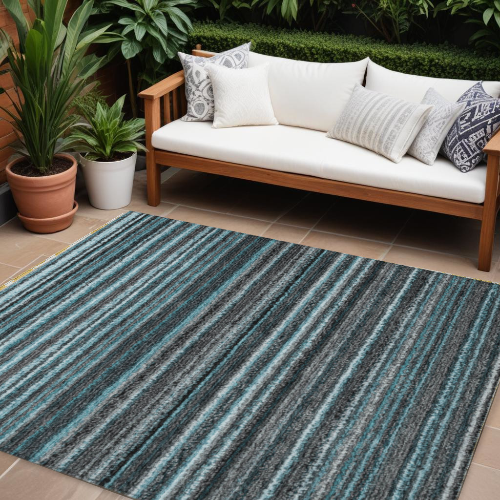 8' x 10' Blue and Gray Striped Indoor Outdoor Area Rug 8' x 10' Blue and Gray Striped Indoor Outdoor Area Rug