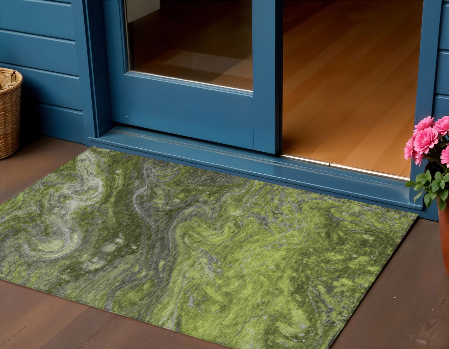 3' X 5' Olive Green And Lime Green Abstract Washable Indoor Outdoor Area Rug-577829-1