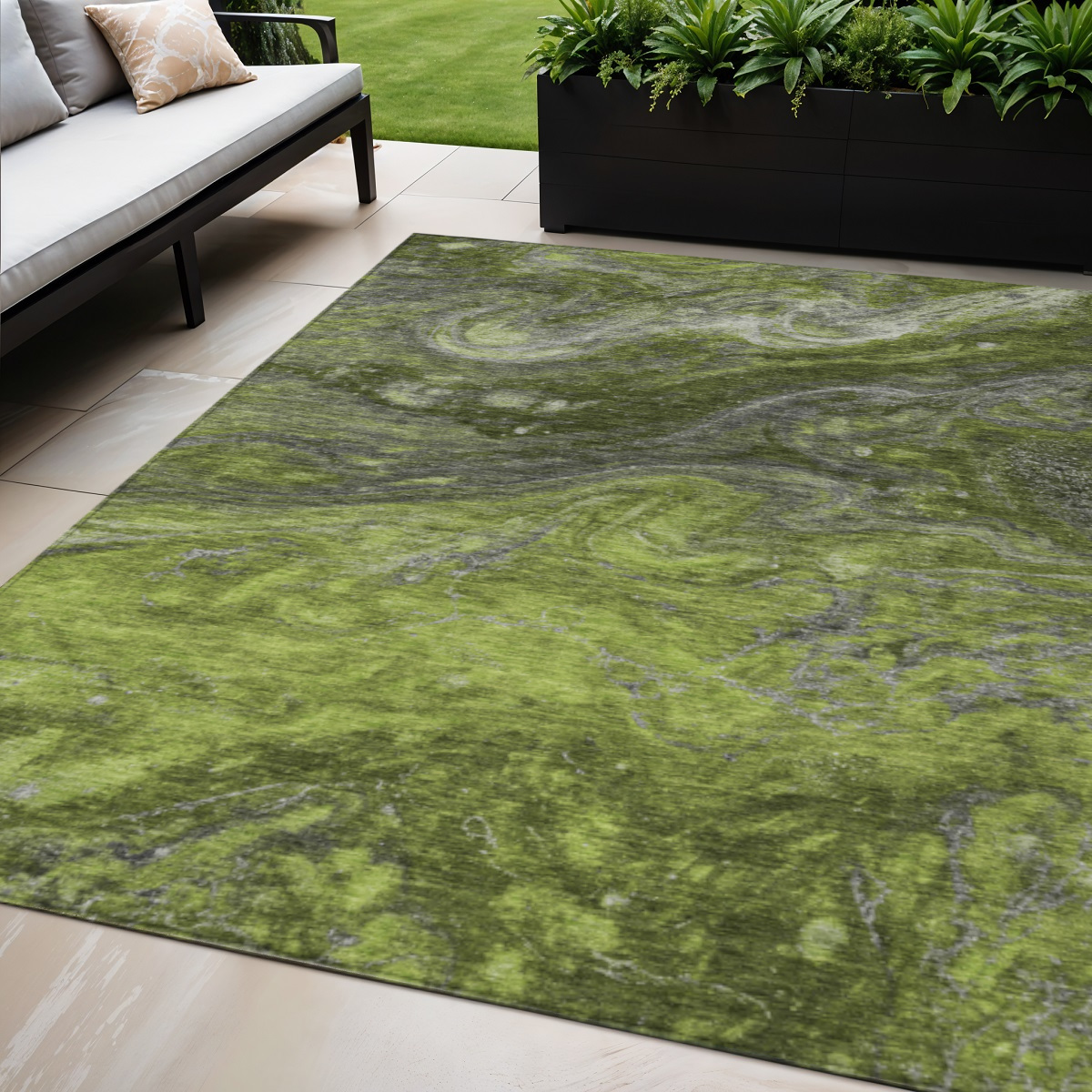 5' X 8' Olive Green And Lime Green Abstract Washable Indoor Outdoor Area Rug-577830-1