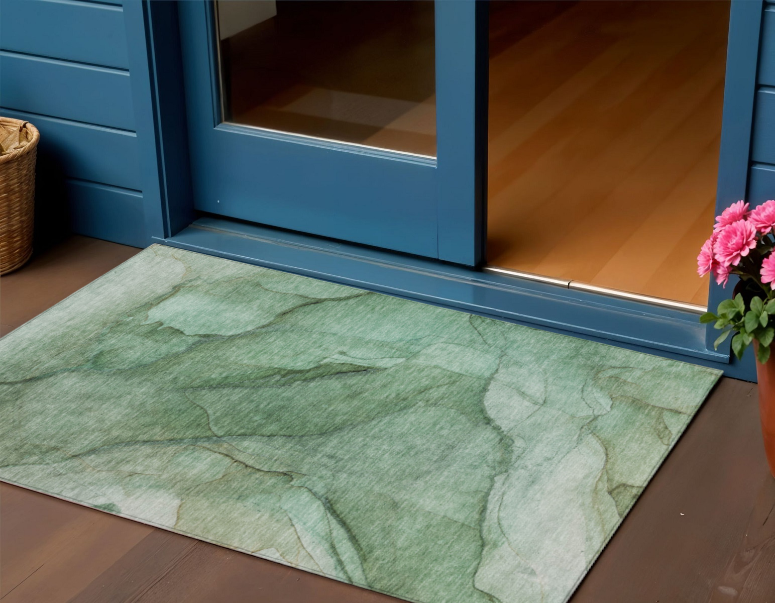 3' X 5' Green And Sage Abstract Washable Indoor Outdoor Area Rug-578106-1