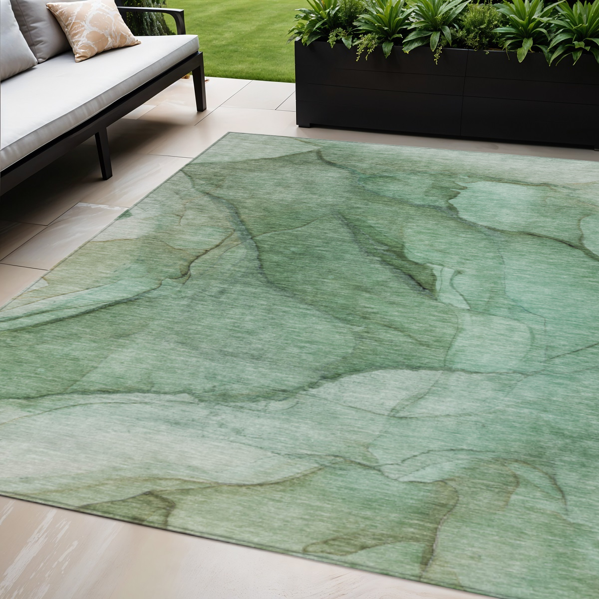 5' X 8' Green And Sage Abstract Washable Indoor Outdoor Area Rug-578107-1