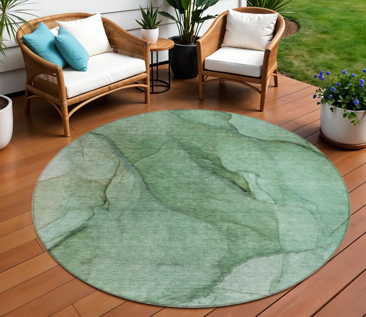 8' Green And Sage Round Abstract Washable Indoor Outdoor Area Rug-578108-1