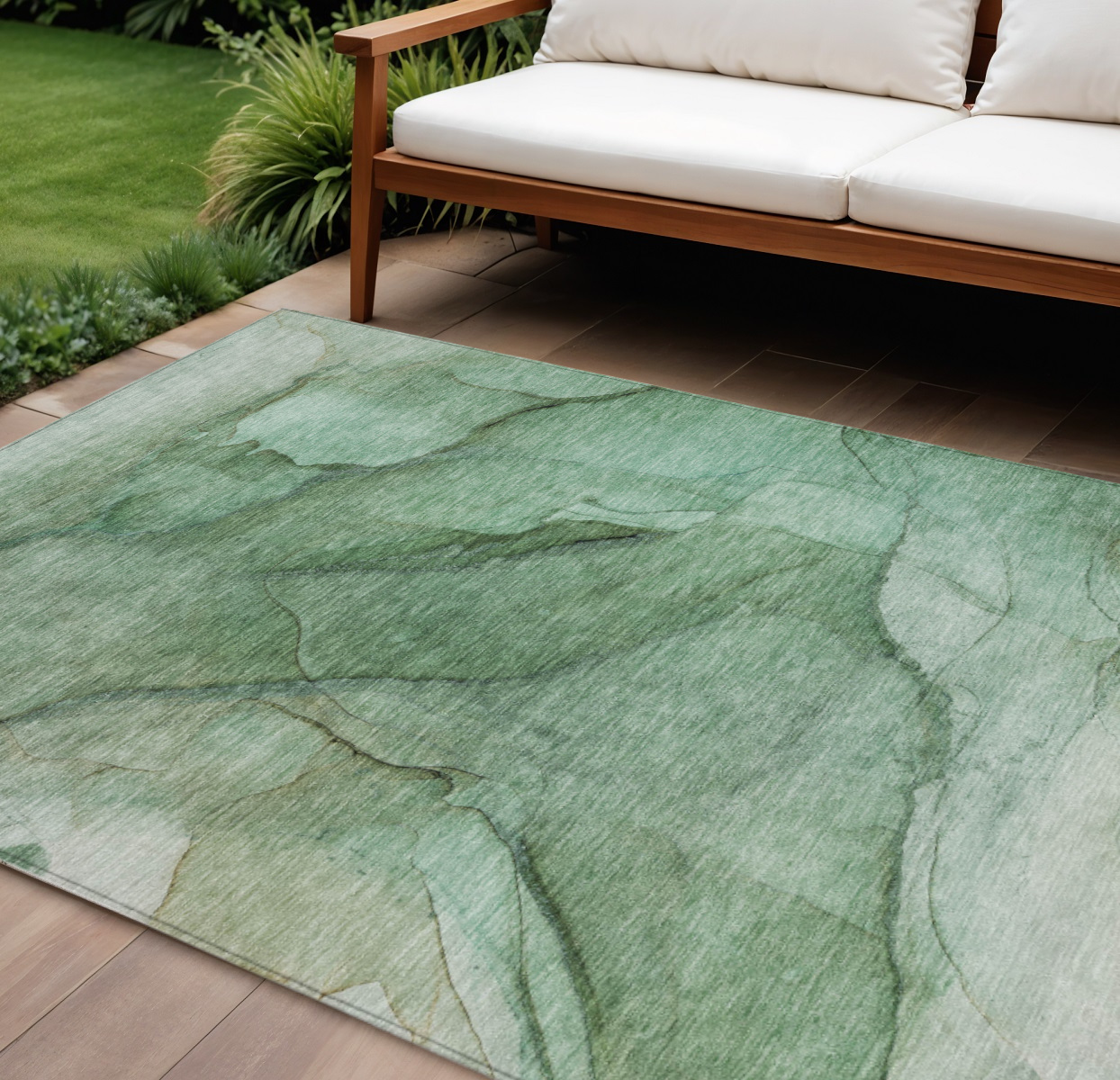 10' X 14' Green And Sage Abstract Washable Indoor Outdoor Area Rug-578111-1