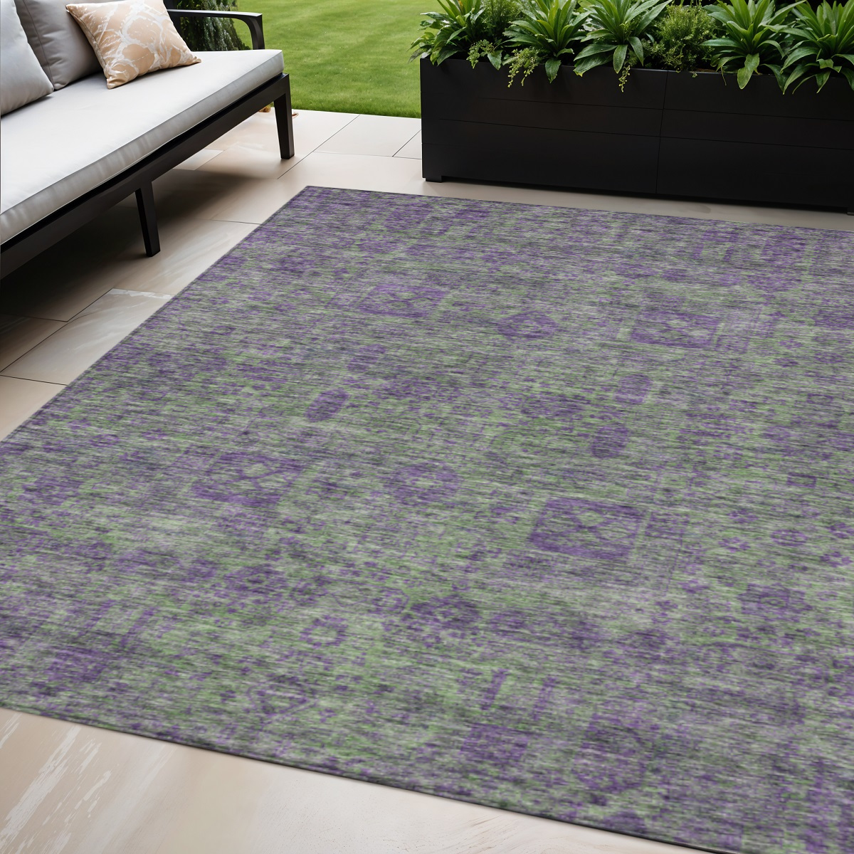 5' X 8' Fern Green And Purple Oriental Washable Indoor Outdoor Area Rug-579620-1