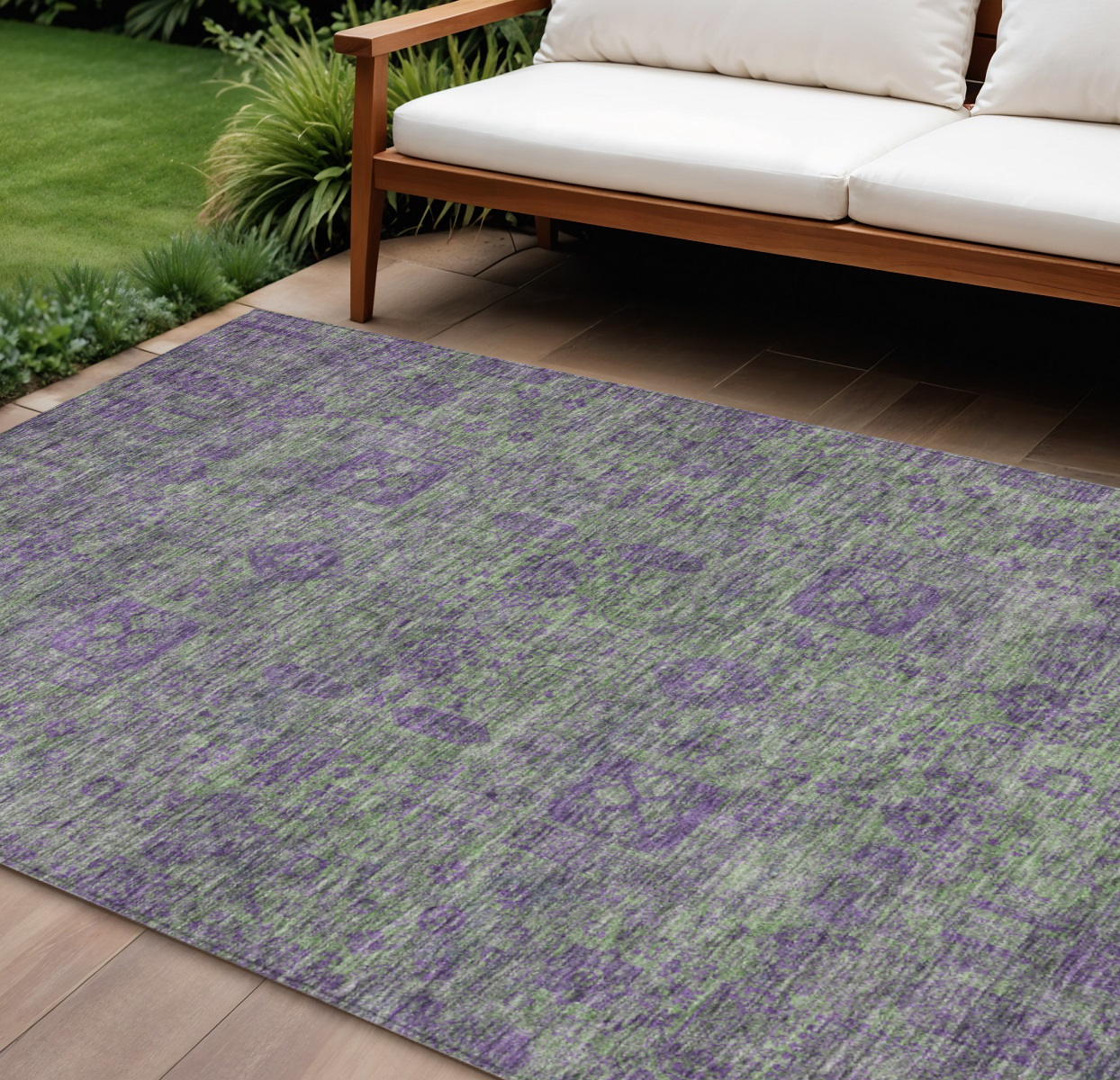 9' X 12' Fern Green And Purple Oriental Washable Indoor Outdoor Area Rug-579623-1