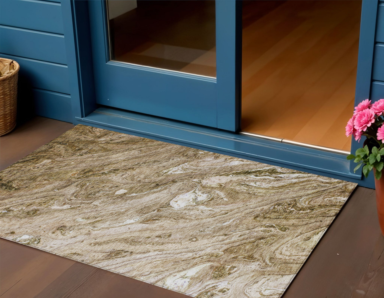 3' X 5' Brown Tan And Beige Abstract Washable Indoor Outdoor Area Rug-579679-1