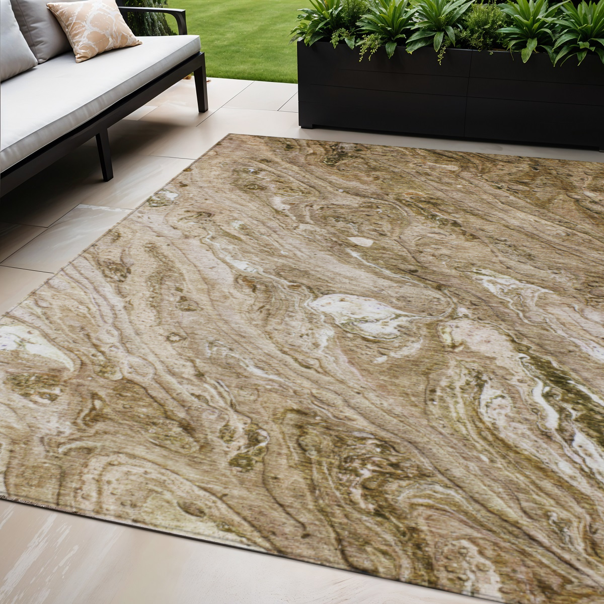 5' X 8' Brown Tan And Beige Abstract Washable Indoor Outdoor Area Rug-579680-1