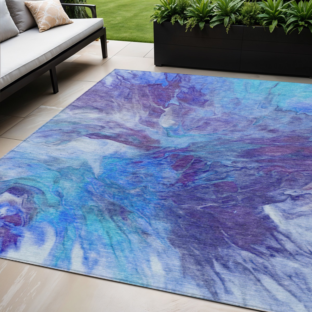 5' X 8' Purple And Navy Blue Abstract Washable Indoor Outdoor Area Rug-579710-1