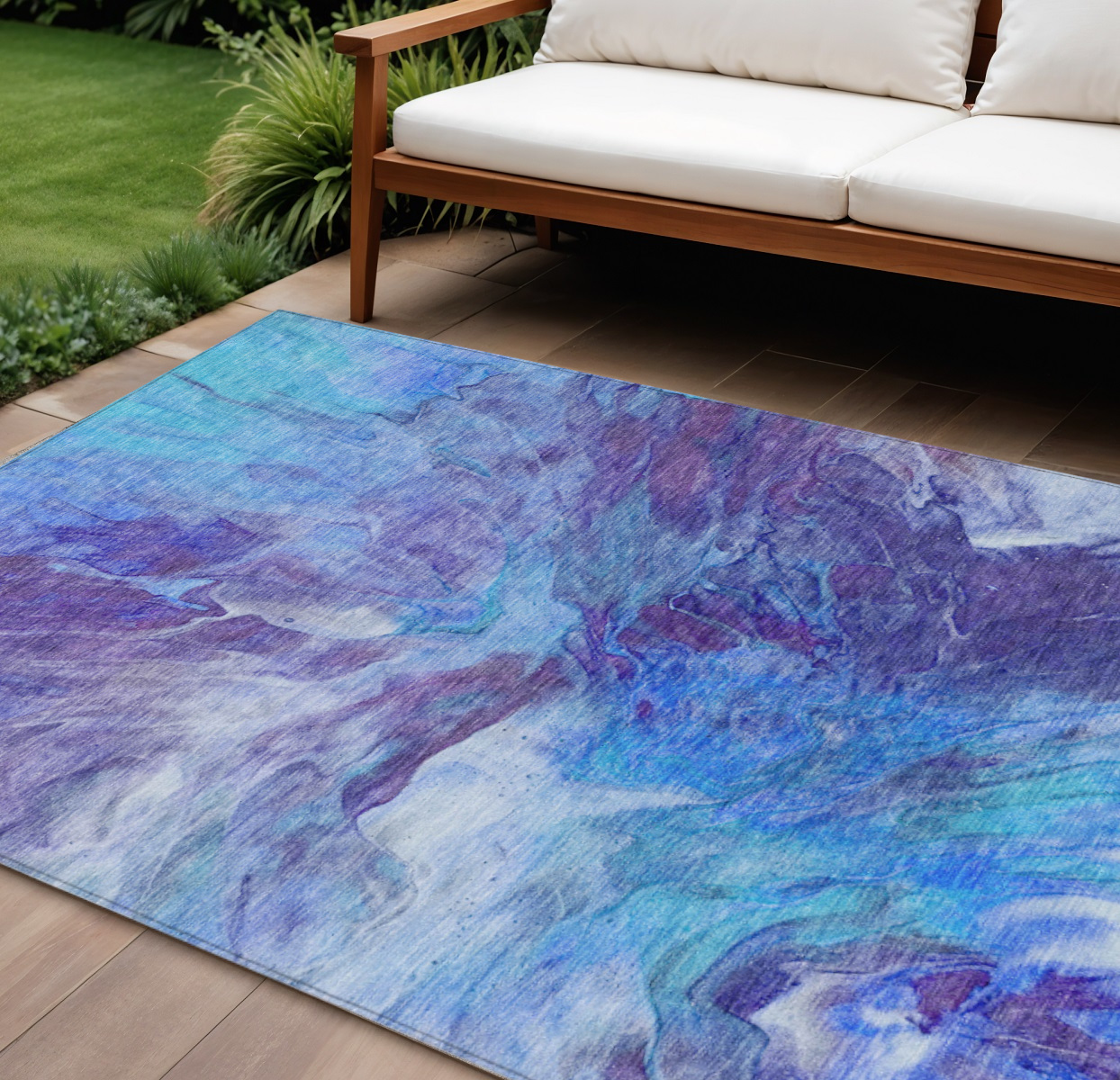 8' X 10' Purple And Navy Blue Abstract Washable Indoor Outdoor Area Rug-579712-1