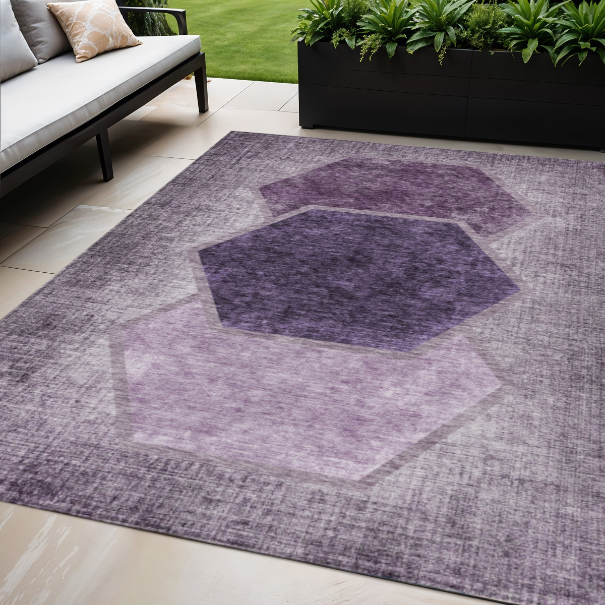 5' X 8' Eggplant Purple And Lavender Geometric Washable Indoor Outdoor Area Rug-581312-1