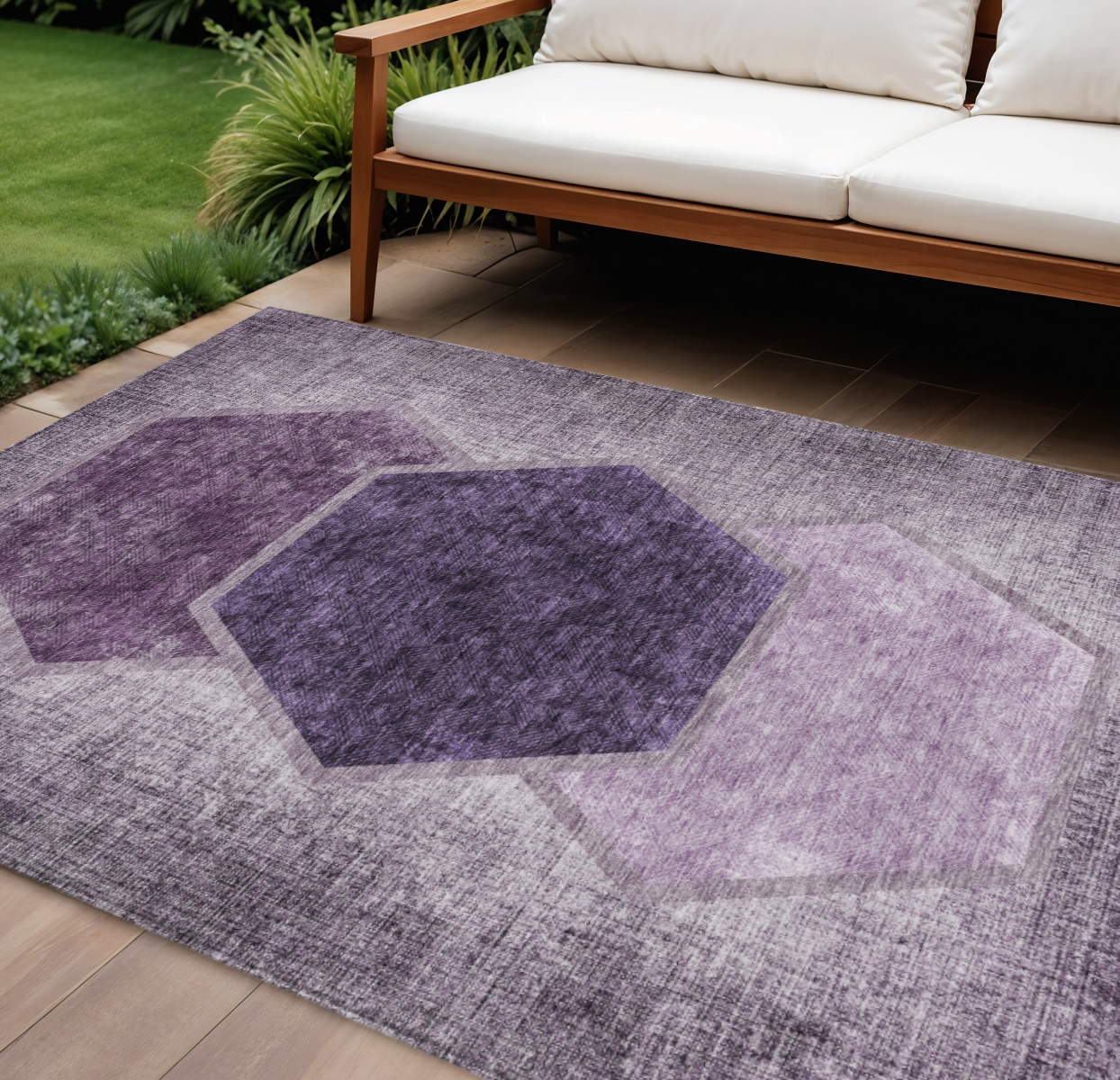 8' X 10' Eggplant Purple And Lavender Geometric Washable Indoor Outdoor Area Rug-581314-1