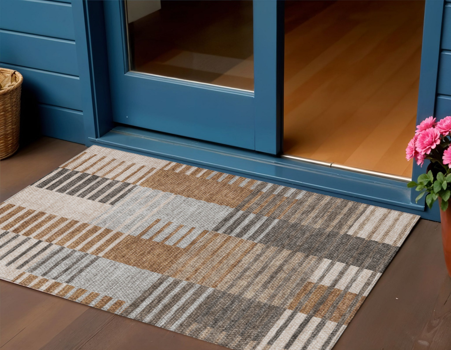 3' X 5' Chocolate And Gray Striped Washable Indoor Outdoor Area Rug-581701-1