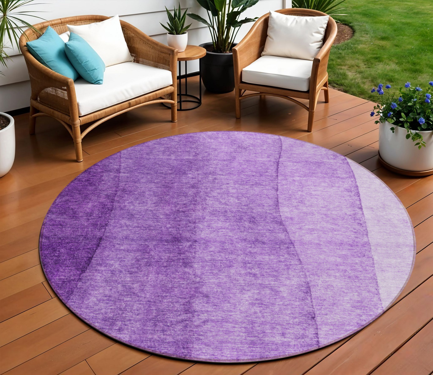 8' Purple And Lavender Round Ombre Washable Indoor Outdoor Area Rug-581824-1