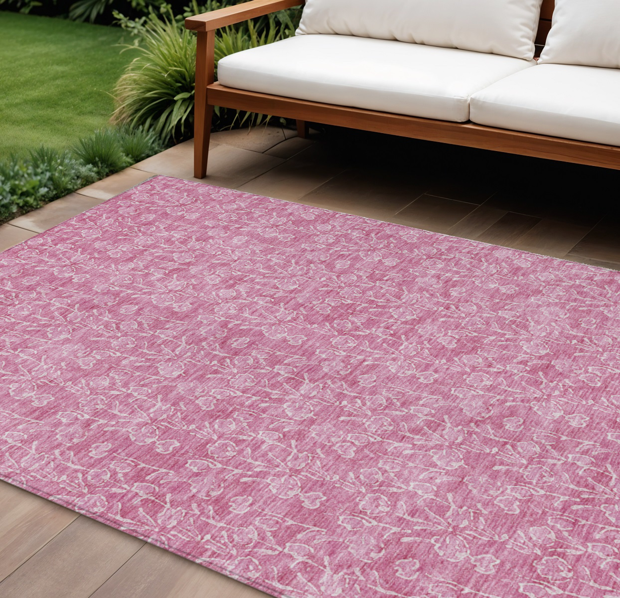 9' X 12' Blush And Ivory Floral Washable Indoor Outdoor Area Rug-581856-1