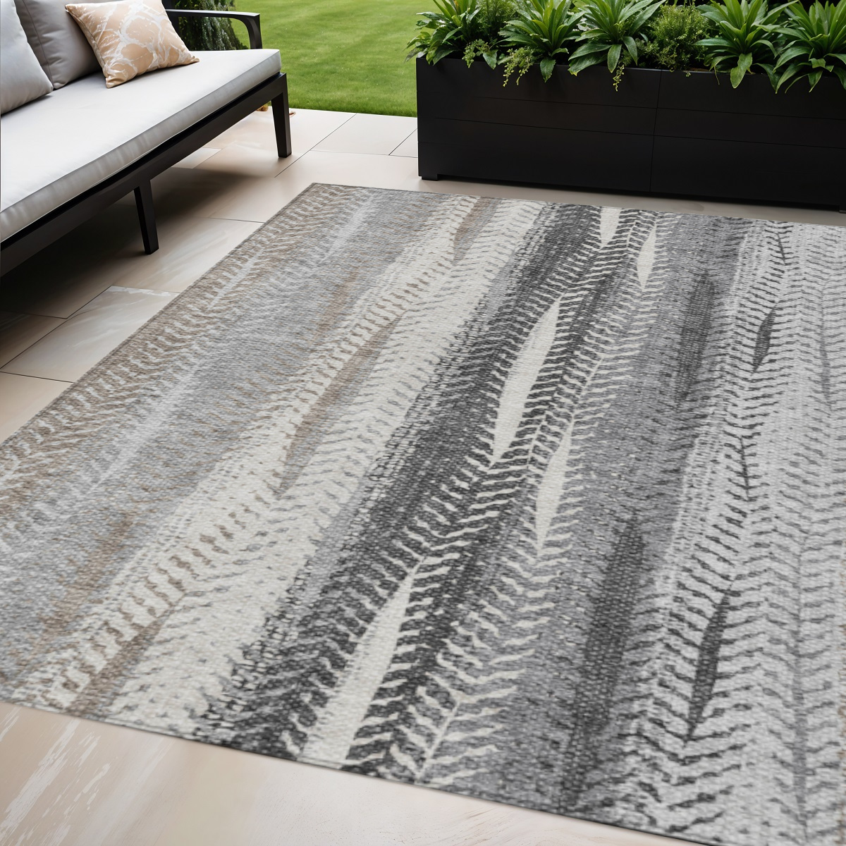 5' X 8' Khaki Ivory And Gray Botanical Leaves Washable Indoor Outdoor Area Rug-581943-1