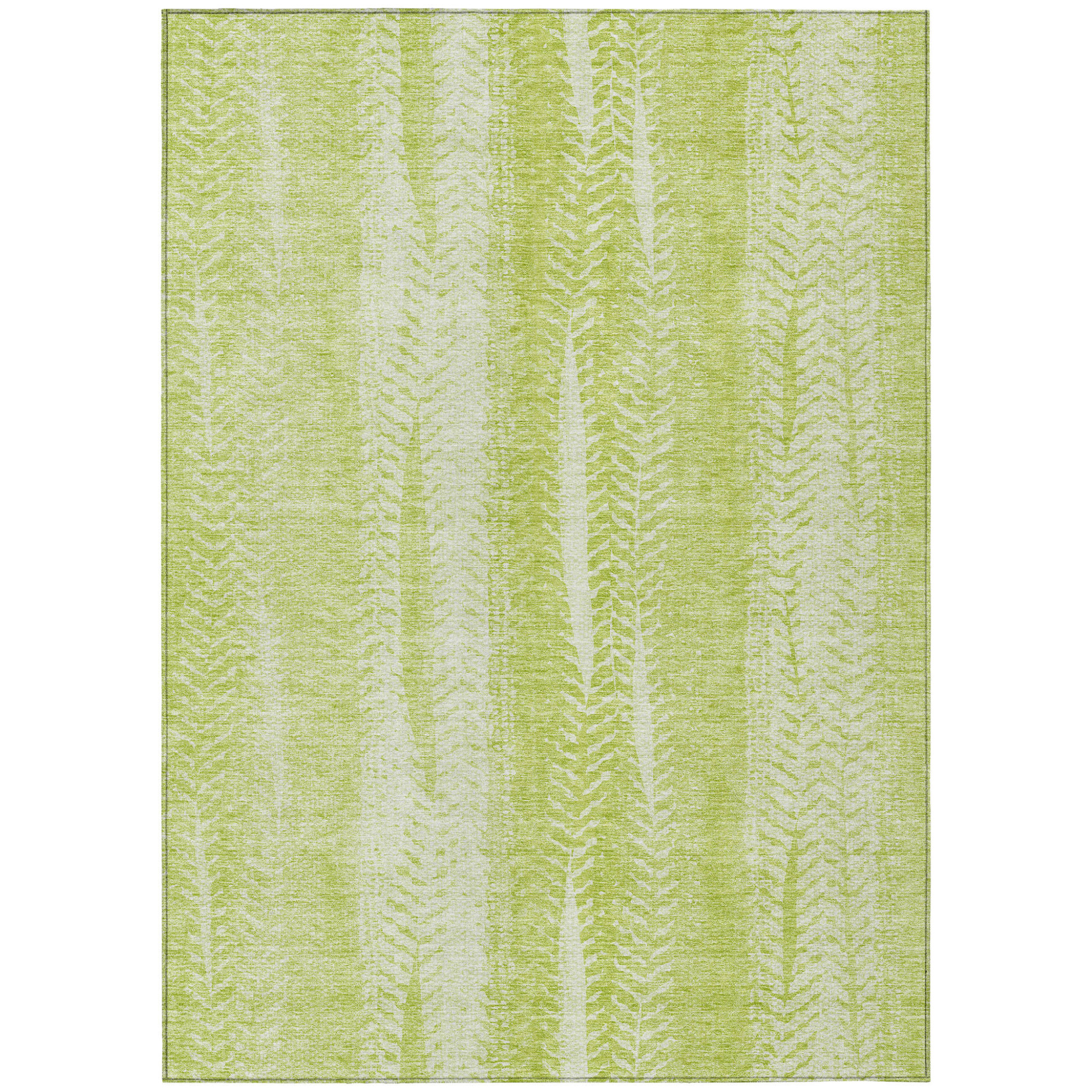 8' X 10' Artichoke Green And Ivory Botanical Leaves Washable Indoor Outdoor Area Rug-581957-1