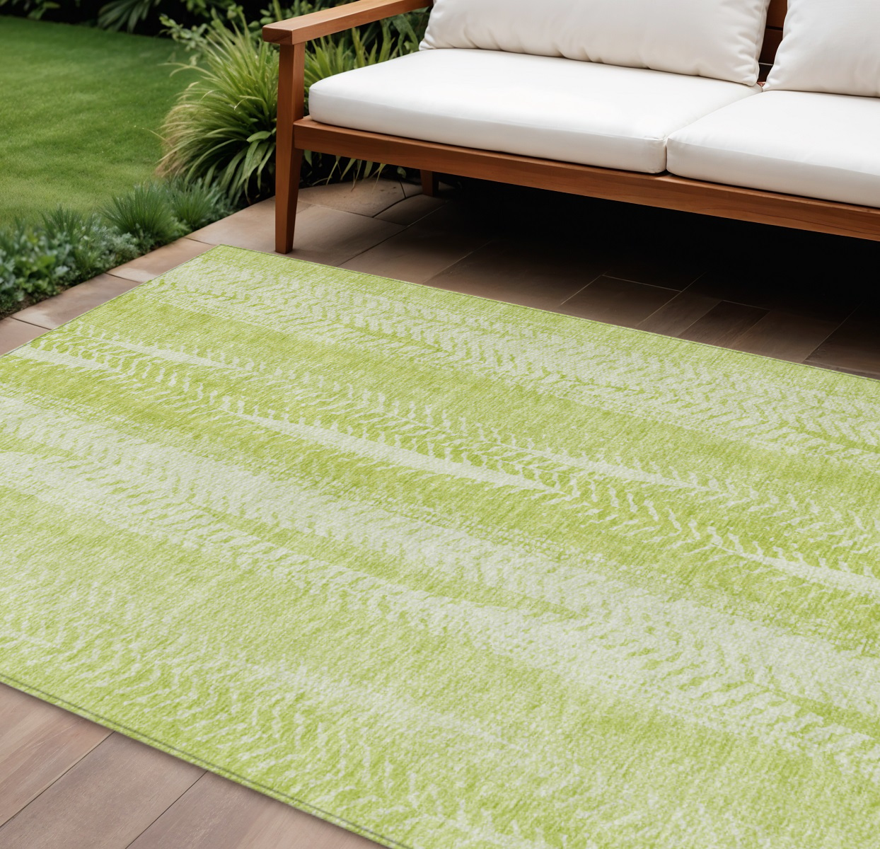 10' X 14' Artichoke Green And Ivory Botanical Leaves Washable Indoor Outdoor Area Rug-581959-1